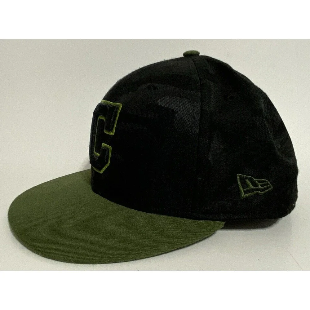 Cleveland Indians 7 3/8 New Era Exclusive Fitted Hat Cap Green Black Camo - Picture 3 of 12